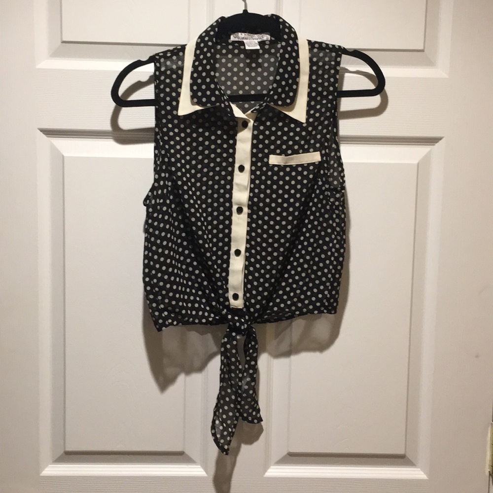 Semi-Sheet Polka Dot Tie-Up Blouse